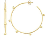 14k Yellow Gold Large Beaded Wire Post Hoops