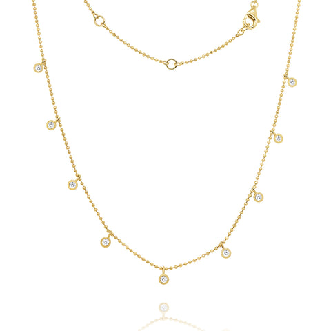 14k Yellow Gold Drop Diamond By the Yard with Beaded Chain