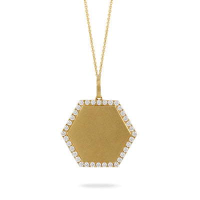 18k Yellow Gold Diamond Hexagon Pendant