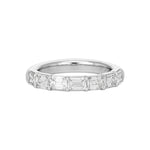 A platinum band featuring seven diamond baguettes arranged in a line.