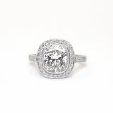 Platinum cushion cut diamond ring custom made by Laura Pearce