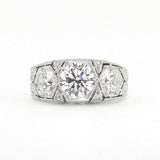 Platinum Art Deco Three Stone Round Diamond Ring