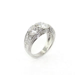 Platinum Art Deco Three Stone Round Diamond Ring profile view

