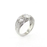 Platinum Art Deco Three Stone Round Diamond Ring profile view
