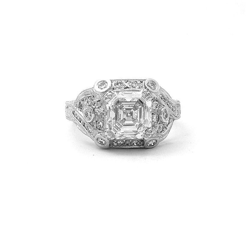 Platinum Asscher Cut Diamond Ring with Halo