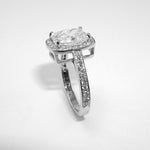 Platinum Cushion Cut Diamond Ring with Halo side view