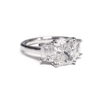Platinum Cushion Cut Diamond Ring with Trapezoids
