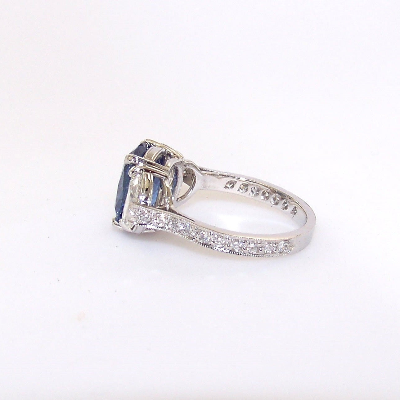 Platinum Cushion Cut Sapphire and Diamond Ring
