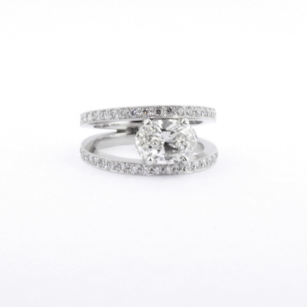 Platinum Double Band Oval Cut Diamond Ring side view