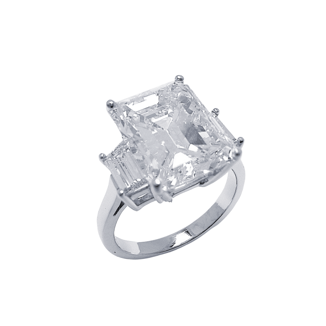 Platinum Emerald Cut Diamond Ring with Side Diamonds