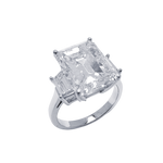Platinum Emerald Cut Diamond Ring with Side Diamonds