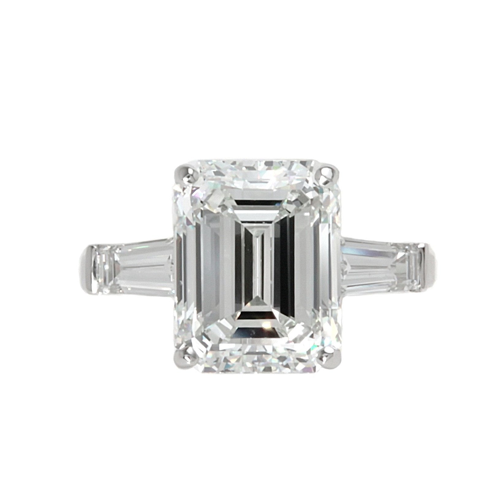 Platinum Emerald Cut Diamond Ring with Tapered Baguettes

