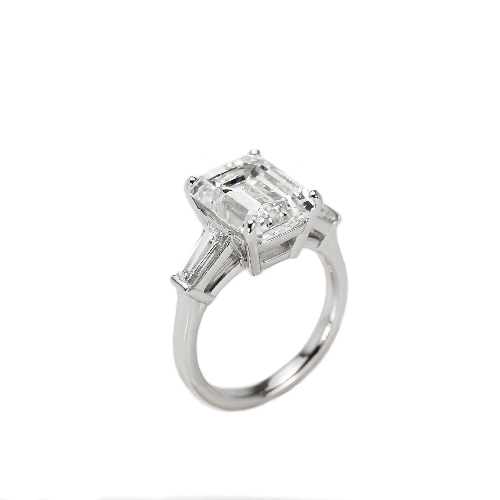 Platinum Emerald Cut Diamond Ring with Tapered Baguettes
