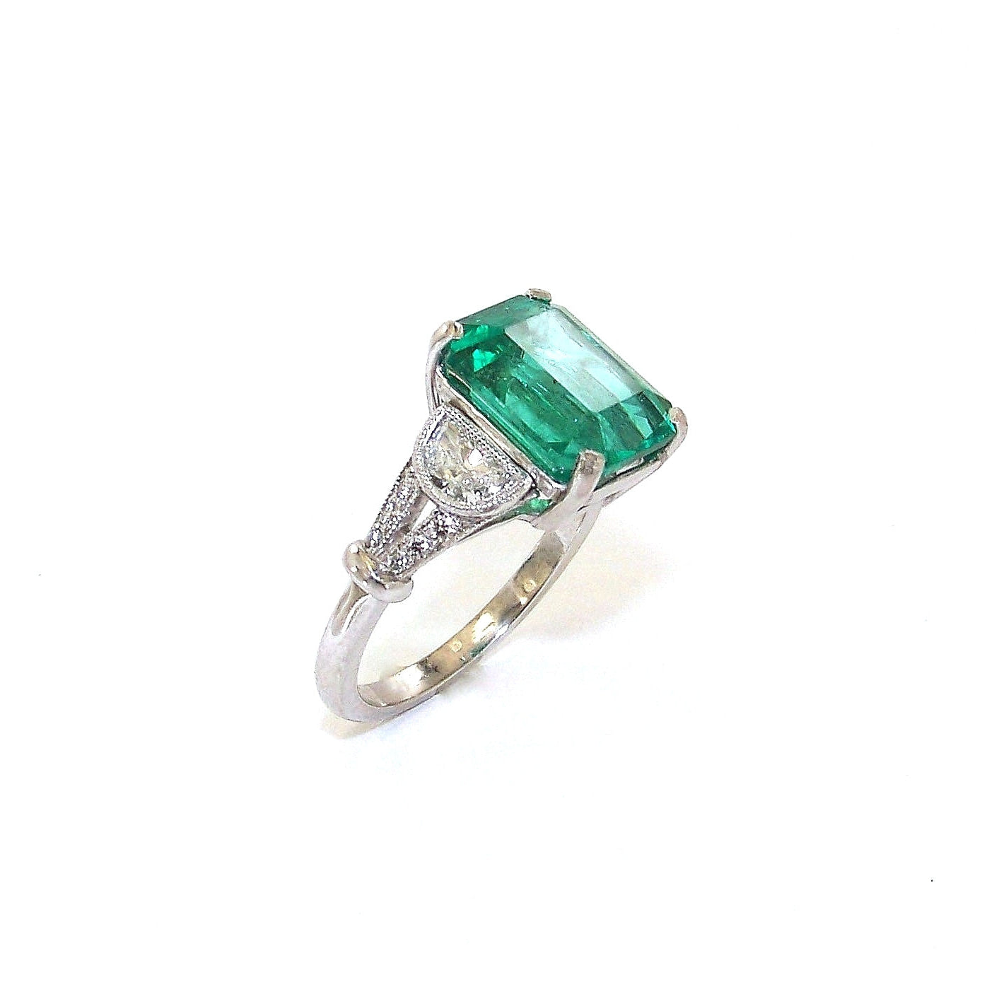 Platinum Emerald and Diamond Ring