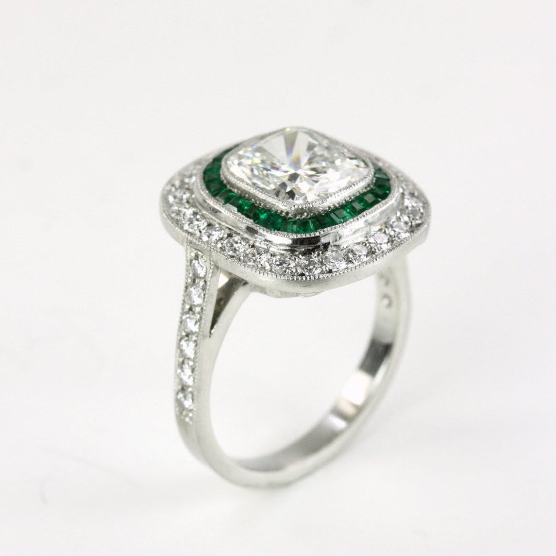 Platinum Emerald and Diamond ring