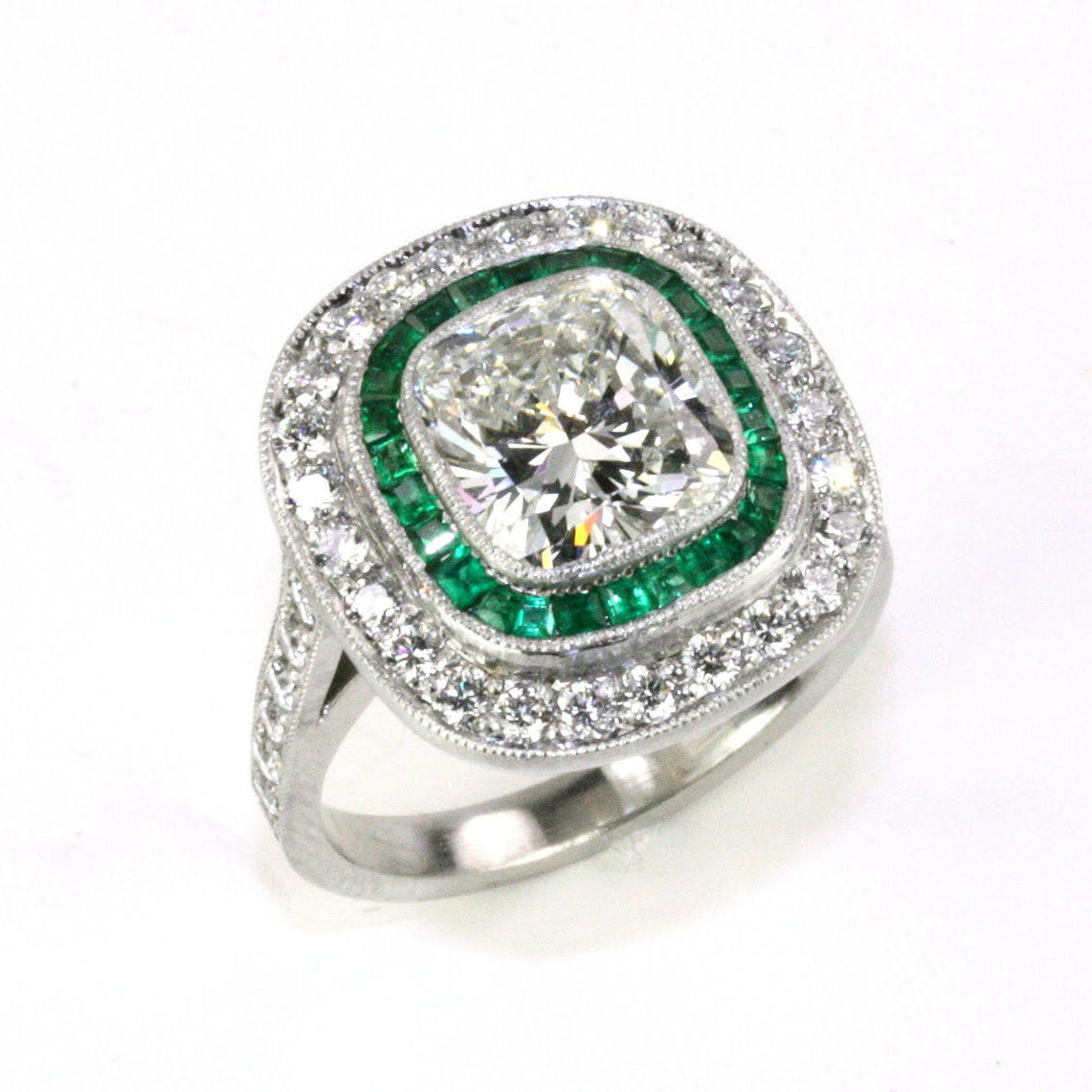 Platinum Emerald and Diamond ring