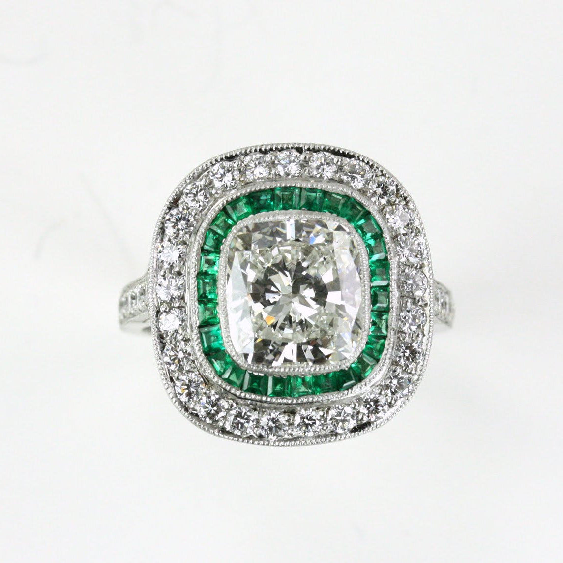 Platinum Emerald and Diamond ring