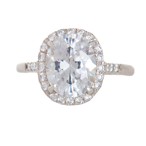 Platinum Oval Diamond Ring with Diamond Halo