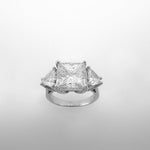 Platinum Princess Cut Diamond Ring with Trillion Side Stones