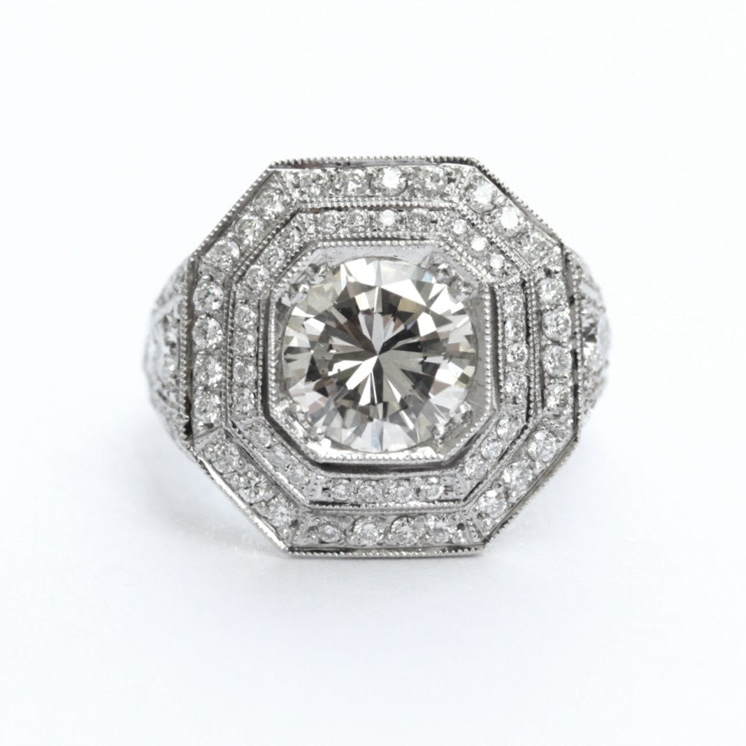 Platinum Round Diamond Ring with Octagonal Halo