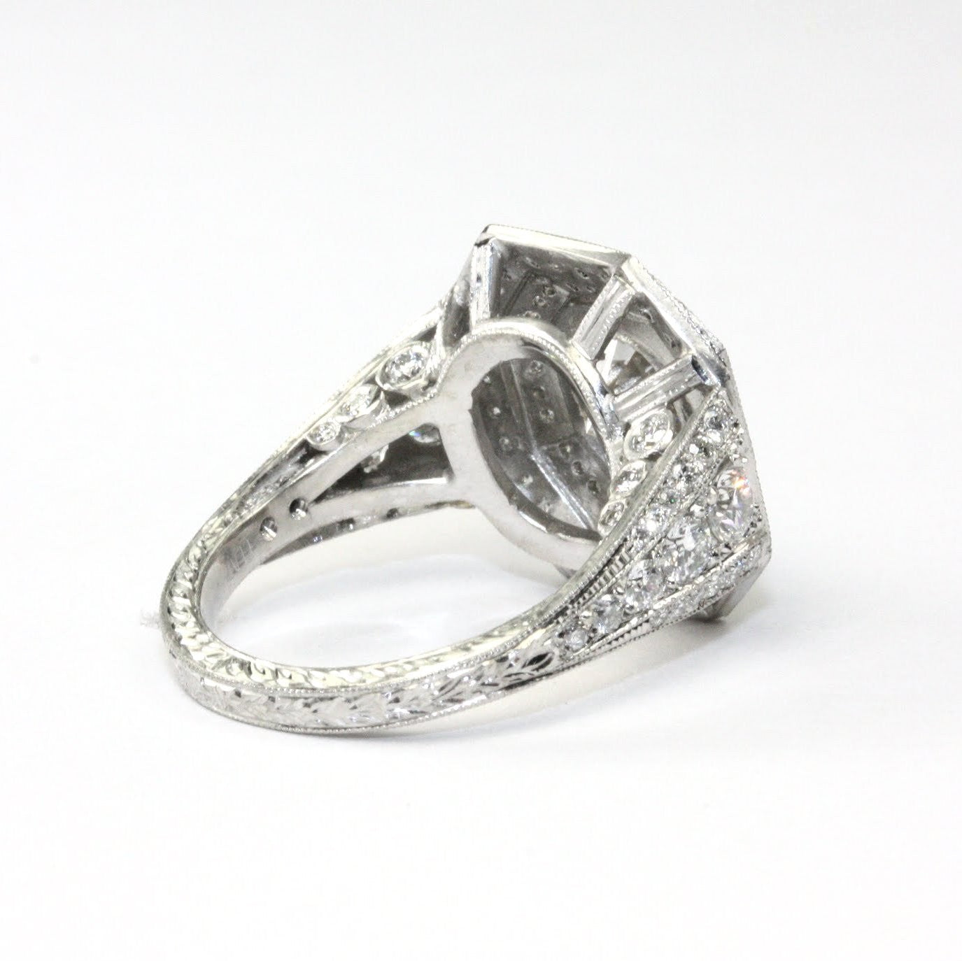 Inside view of Platinum Round Diamond Ring with Octagonal Halo