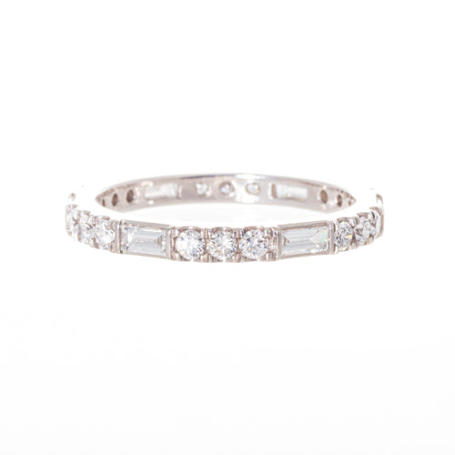 Platinum Round and Baguette Diamond Band Ring