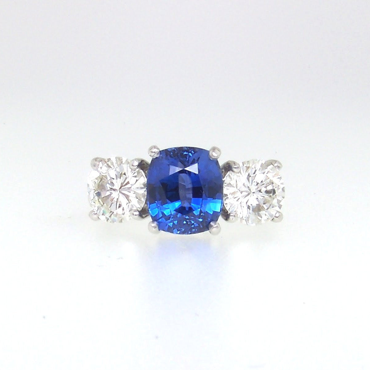 Platinum Sapphire and Diamond 3 Stone Ring