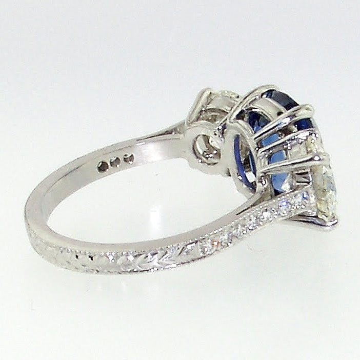 Platinum Sapphire and Diamond 3 Stone Ring