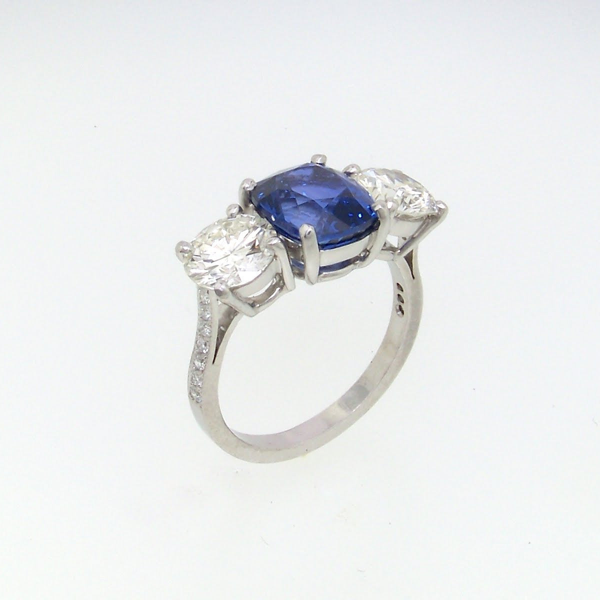 Platinum Sapphire and Diamond 3 Stone Ring