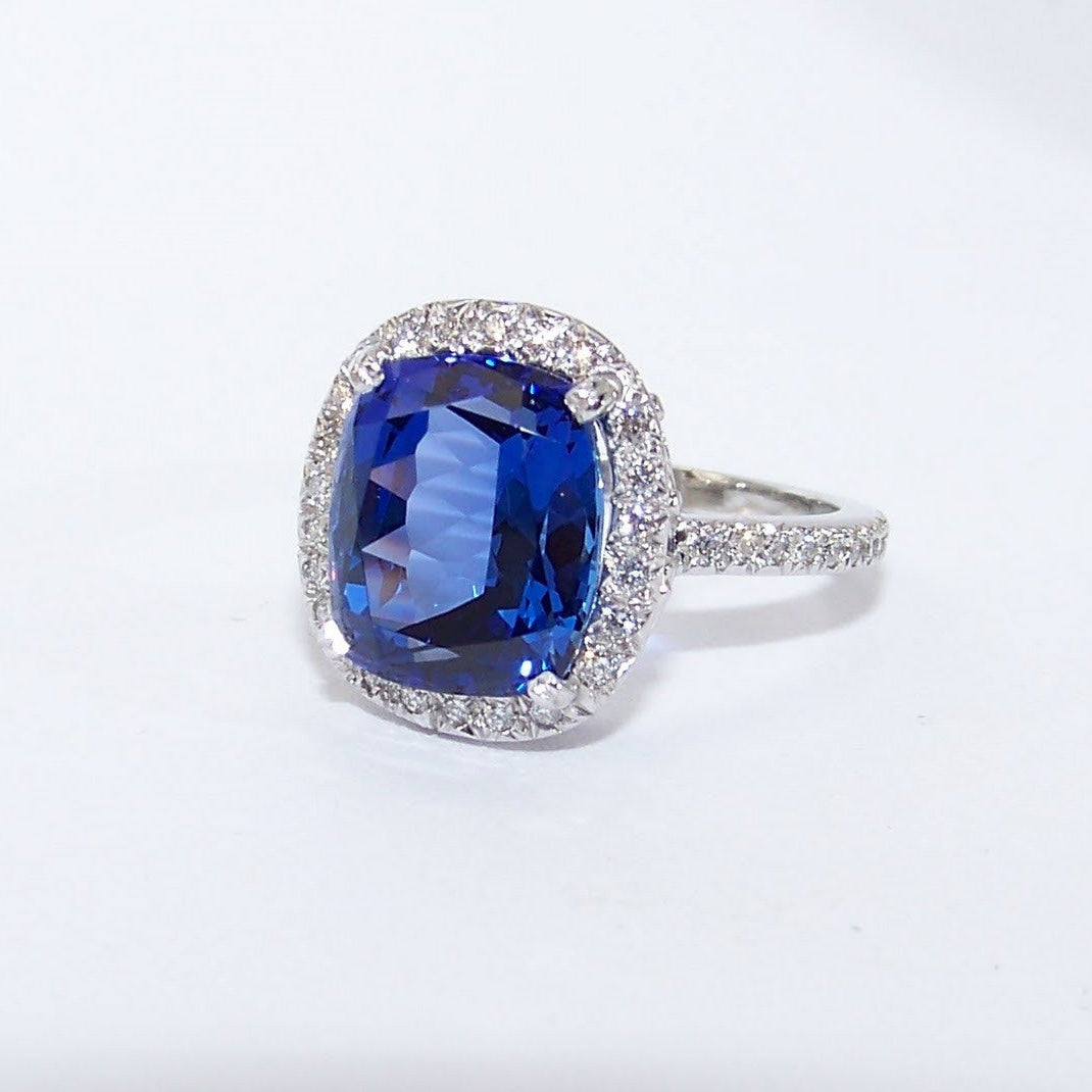 custom designed platinum sapphire and diamond ring
