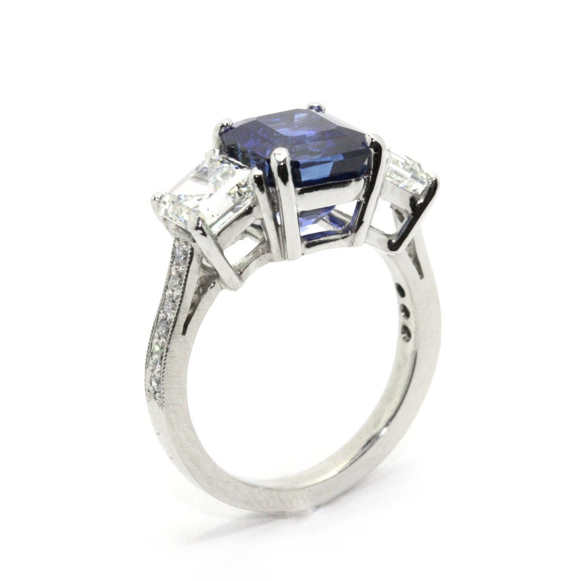 Platinum sapphire and diamond ring
