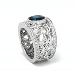 Custom Platinum Sapphire and Diamond Wide Band Ring 