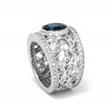 Custom Platinum Sapphire and Diamond Wide Band Ring 