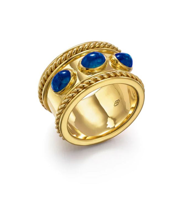Temple St. Clair 18k Yellow Gold Beaded Ring with Oval Sapphires