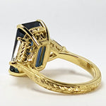 Inside view of sapphire and diamond trillion custom ring