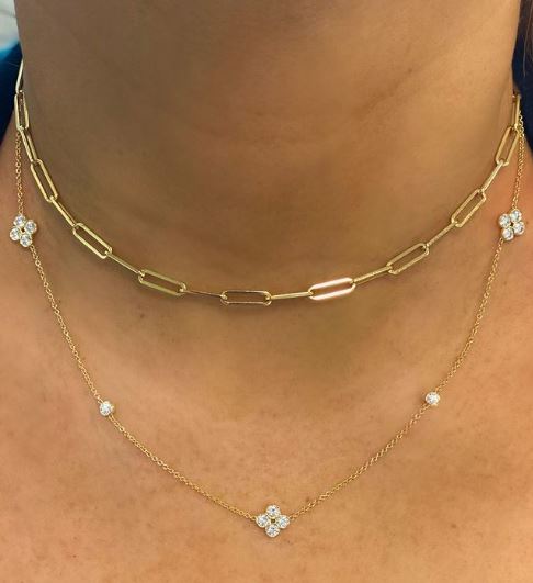 Sarah 3 station diamond by the yard necklace on model