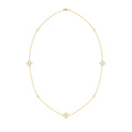 An 18k yellow gold necklace with quad diamond stations, approximately 17 inches in length