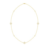An 18k yellow gold necklace with quad diamond stations, approximately 17 inches in length