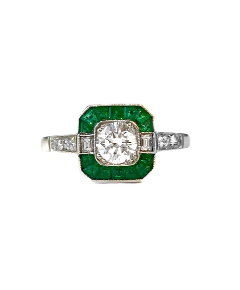 Estate Platinum Emerald and Diamond  Ring