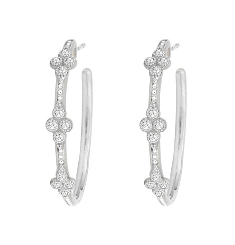 Jude Frances Sterling Silver Medium Moroccan Quad White Topaz Hoops