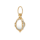 An 18k yellow gold classic amulet with rock crystal and diamonds, viewed from the front against a white background.