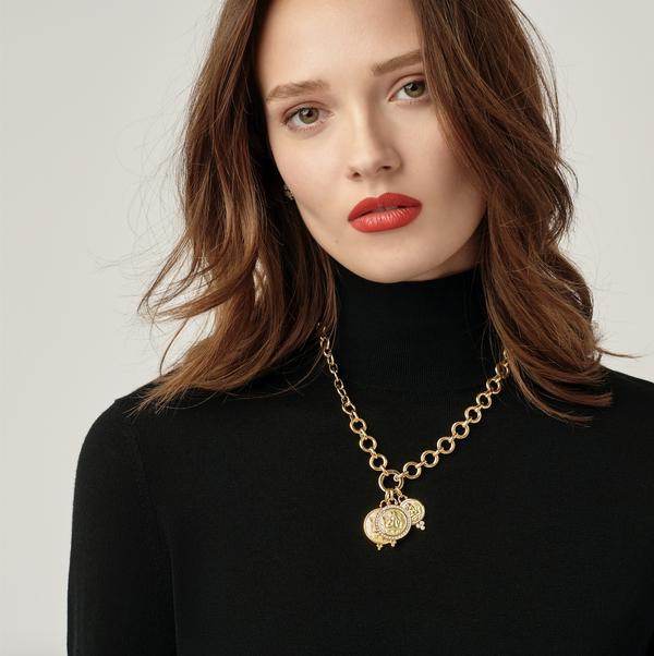 Woman wearing Temple Angel Pendants 