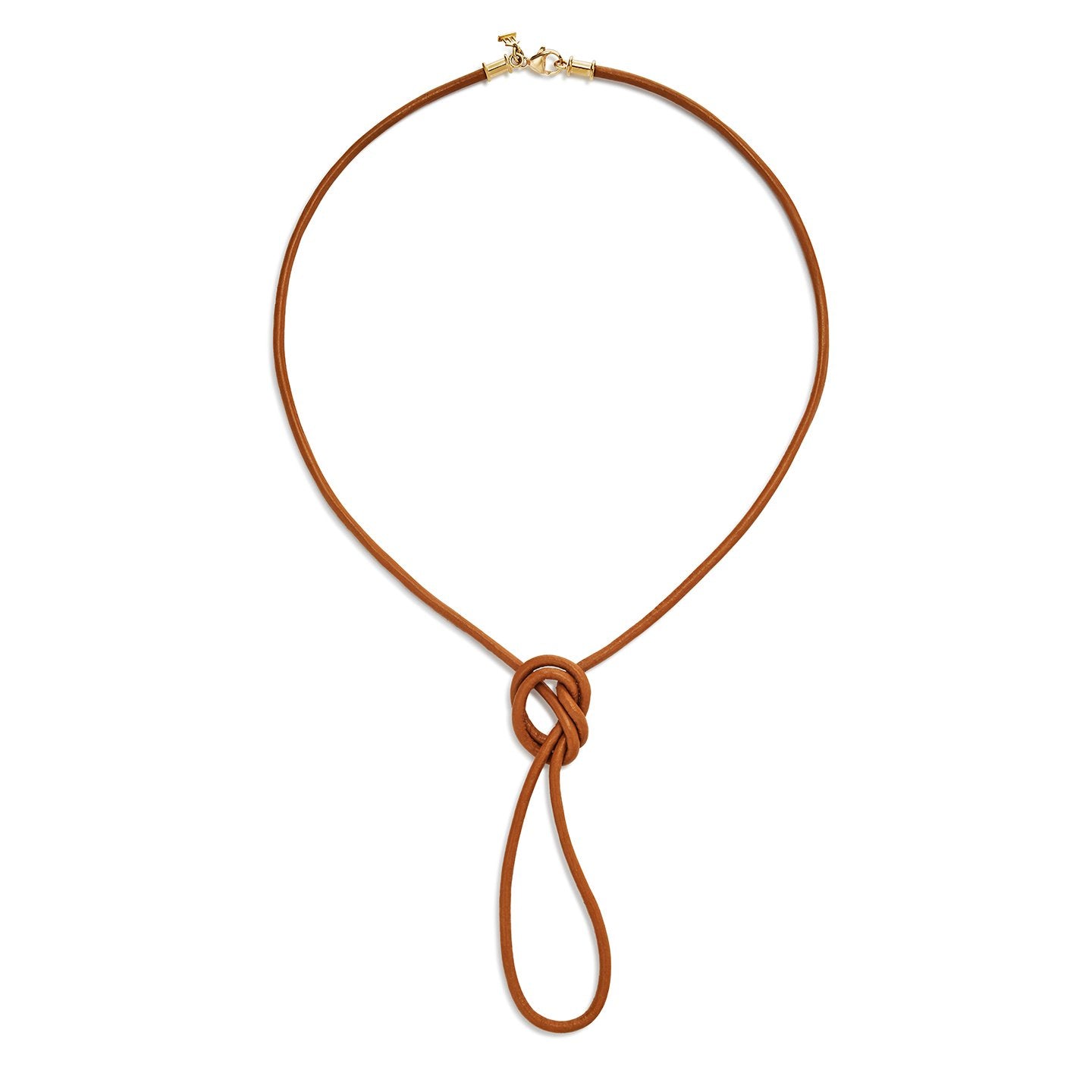 A brown leather cord necklace with a 18K yellow gold clasp designed by Temple St Clair