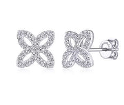 14k Open Floral Pave Diamond Stud Earring