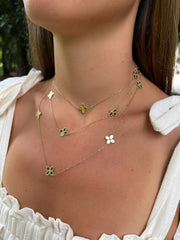 14k Yellow Gold Clover Station Necklace
