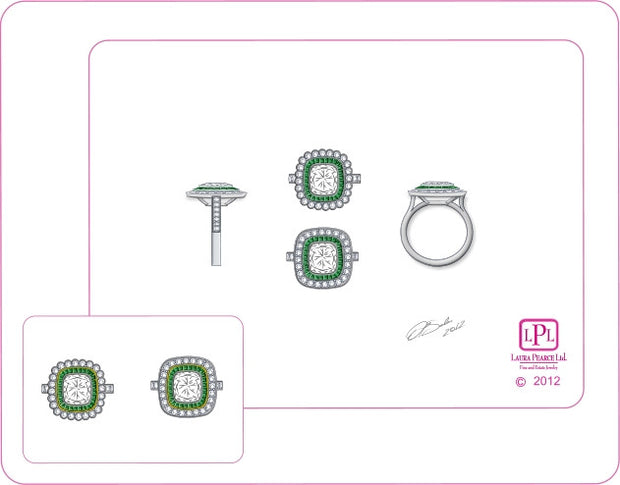 Platinum emerald and diamond ring