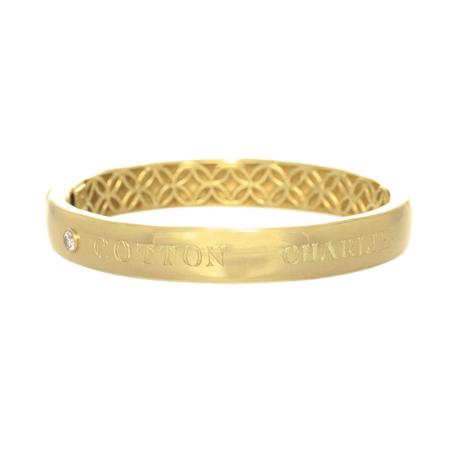 18K gold custom designed bracelet engraved with names 