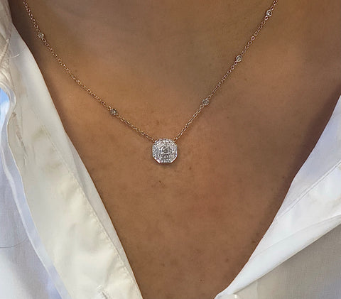 Penny Preville 18k White Gold Asscher Cut Diamond Necklace