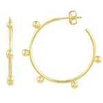 A pair of 14k yellow gold small beaded wire post hoop earrings.