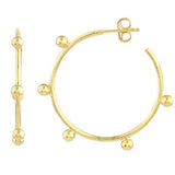 A pair of 14k yellow gold small beaded wire post hoop earrings.